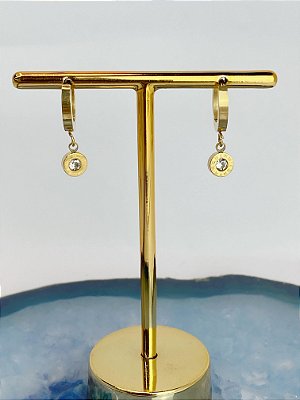 Brinco Argola Click Com Zirconia Pequeno Aço Inox - 1 par