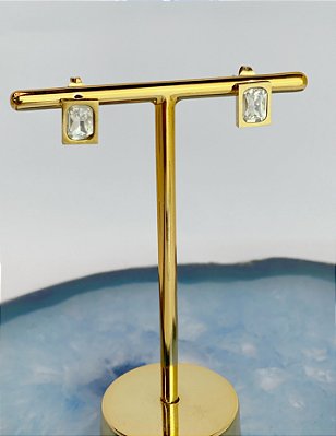 Brinco Quadrado Zirconia Aço Inox - 1 par