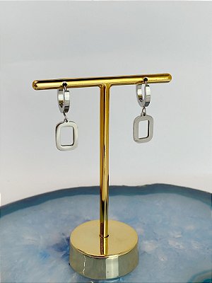 Brinco Argola Click Quadrado Aço Inox - 1 par