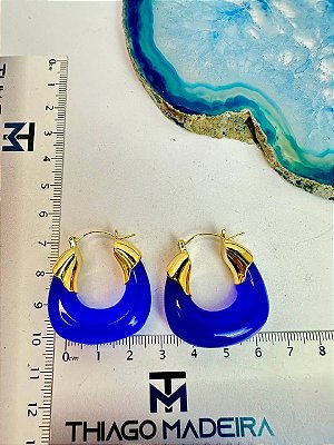 Brinco Resina Azul Ouro 18K - O Par