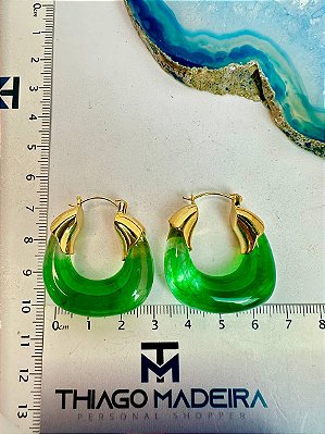 Brinco Resina Verde Ouro 18K - O Par