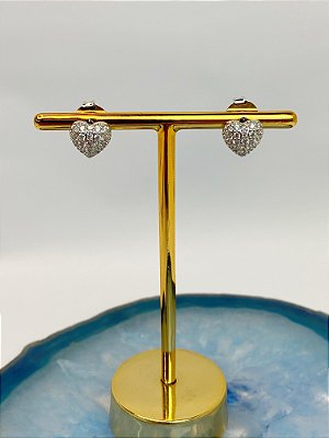 Brinco banho niquel com zirconia tarraxa em aço inox - 1 par