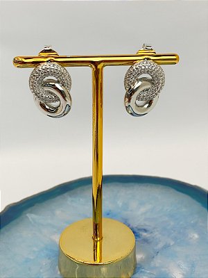 Brinco banho niquel com zirconia tarraxa em aço inox - 1 par