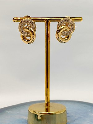 Brinco banho ouro com zirconia tarraxa - 1 par