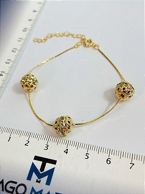 Pulseira Bola com zirconia cristal  - 17cm mais extensora - banho ouro 2 milésimos - 1 unidade