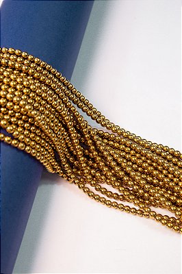 Fio Hematita Dourada Bolinha Lisa 4mm - O Fio