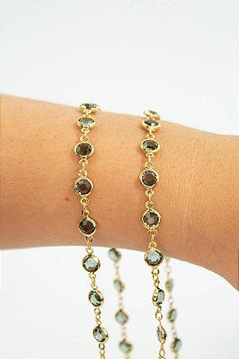Corrente Cristal Black Diamond Banho Ouro E Verniz Cataforetico - 1,30 Mt