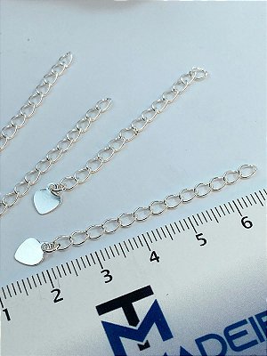 Alongadora Cortada Com Terminal Pingente Coracao - Kit Com 10 Unidades Extensora Com Aproximadamente 5Cm - pingente coracao - Banho Prata 925 camada 50 milésimos Verniz Protetivo - semijoia