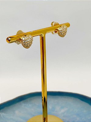 Brinco Coracao Cravejado zirconia cristal - banho ouro - 1 par