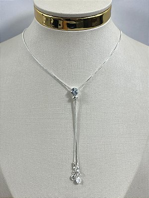 Colar Ponto De Luz Gravatinha Zircônia Cristal Banho Prata 925 semijoia 50 milésimos Com Verniz italiano Protetivo