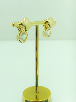 Brinco Trevo com zircônia banho ouro - 1 par