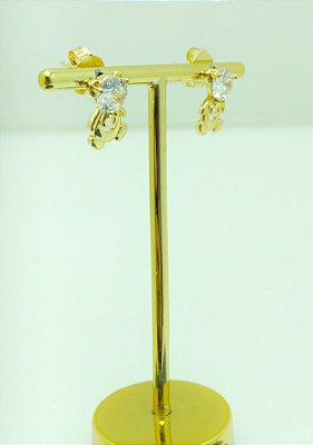 Brinco ursinho com zircônia banho ouro - 1 par