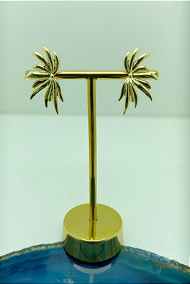Brinco flor orgânico banho ouro - 1 par