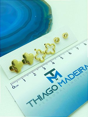 Trio Brinco trevo banho ouro - 3 pares