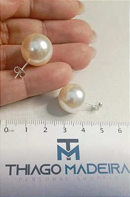 Brinco perola 16mm - pino  banho prata  Semijoia 925 - 1 par