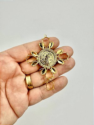 Pingente Caixaria Cruz Ouro 01 und Tudo para Montagem de Joias e SemiJoias Banho 3 Milésimos