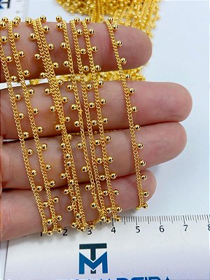 Corrente Grume Bolinha 1,5mm Diâmetro Banho Ouro 2 Milésimos Com Verniz - 1 Metro