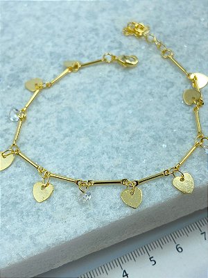 Pulseira Coracao E Zirconia Ouro 2 milésimos - 1 Unidade