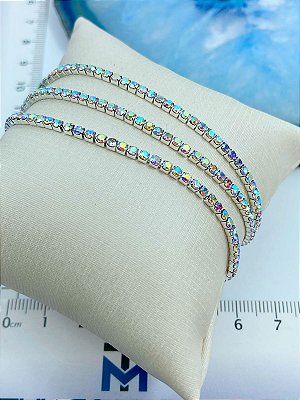 Pulseira Strass Elástico Banho Prata - 3 Unidades