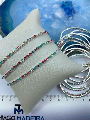 Pulseira Strass Elástico Banho Prata - 3 Unidades