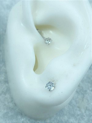 Brinco Aço inox Zirconia com tarraxa - 1 par