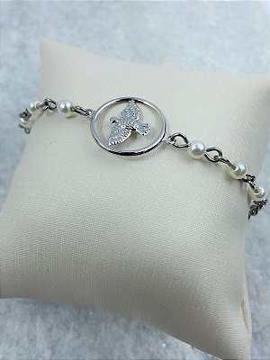 Pulseira Aço inox Espirito Santo com perola - 1 unidade