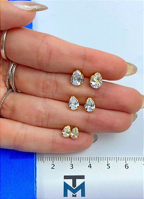 Trio Brinco Gota Zircônia Cristal - Conjunto 3 Pares -  Banho Ouro 2 Milésimos Camada Com Verniz italiano