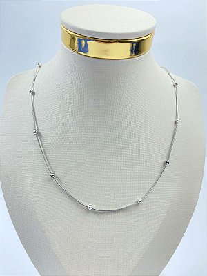 Colar Aço Inox Rabo de Rato com bolinha - medida 45cm - 1 Unidade