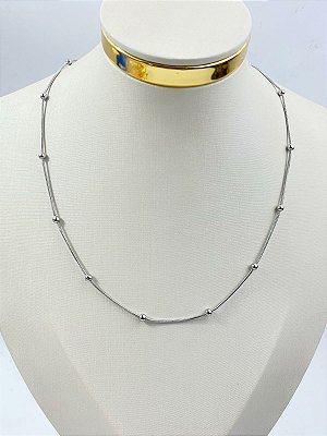 Colar Aço Inox Rabo de Rato com bolinha - medida 45cm - 1 Unidade