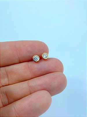 Brinco zirconia com tarraxa banho ouro - 1 par