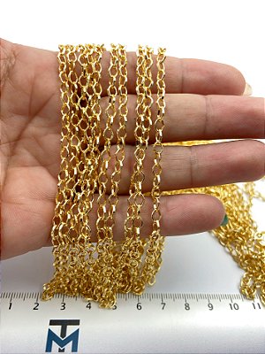 Corrente Cadeado Banho 2 Milésimos Camada Ouro - Com Verniz Protetivo - Arame 0,80Mm - 1 Metro