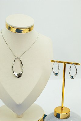 Conjunto colar e brinco organico banho níquel - 1 colar + brinco