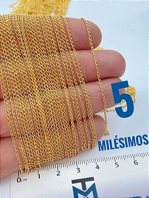 Corrente Grume 0,35mm para terço - Banho *Semijoia* 5 Milésimos Ouro com Verniz Protetivo - 1 metro