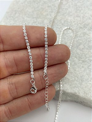 Choker Riviera Banho Prata 50 milésimos Semijoia Fina - medida 40cm com extensora - 1 unidade