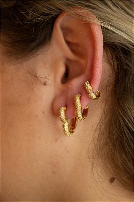 Trio Brinco Coracao cravejado zirconia banho ouro - 1 par de cada tamanho - P M G