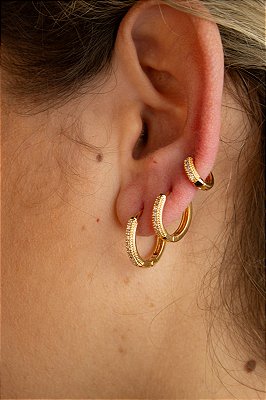 Trio Brinco Argola cravejado zirconia banho ouro - 1 par de cada tamanho - P M G