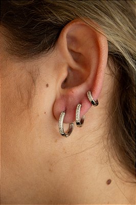 Trio Brinco Argola cravejado zirconia banho diamante niquel - 1 par de cada tamanho - P M G