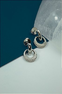 Brinco Argola Cravejado Banho diamante níquel - 1 par com Tarraxa