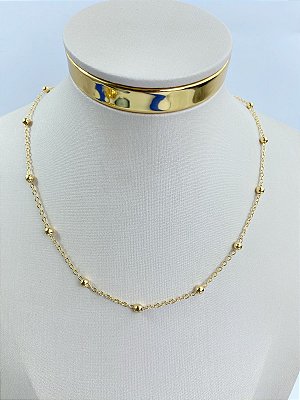 Colar Cadeado diamantada Bolinha 3,5mm Medida 40Cm com alongadora - Banho Ouro camada 2 Milésimos - 1 unidade