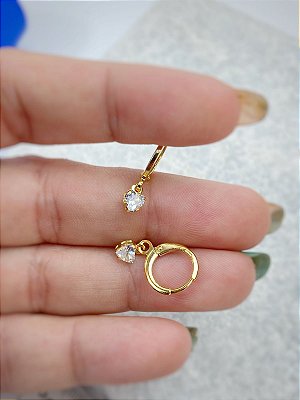 Brinco Tranqueta Coracao Zirconia cristal Banho ouro camada 2 milésimos com verniz italiano - 1 par