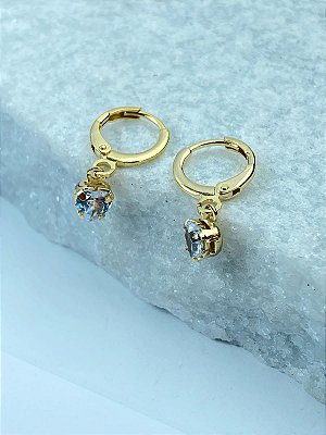 Brinco Tranqueta Coracao Zirconia cristal Banho ouro camada 2 milésimos com verniz italiano - 1 par
