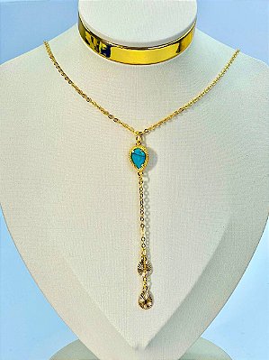 Colar Boho Gravata Ouro - 01 unid