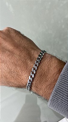Pulseira em aço inox com 21cm - grume lixada - Não escurece nunca - 1 unidade