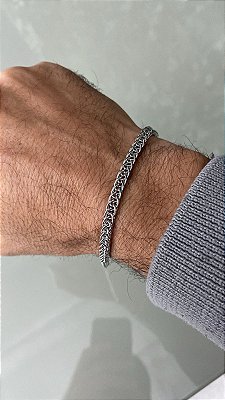 Pulseira em aço inox com 21cm - Trançada - Não escurece nunca - 1 unidade