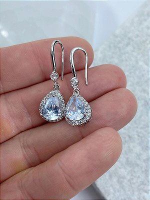 Brinco Gota Cravejado zirconia cristal banho diamante niquel - 1 par