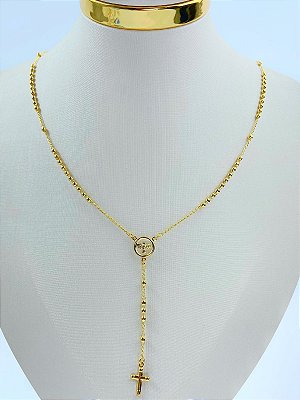 Colar Terço Espirito Santo - banho ouro 2 milésimos com verniz italiano - medida 60cm com extensor
