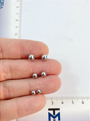 Trio Brinco Bolinha Aço Inox P - M - G - com tarraxa - ANTIALERGICO - NAO ESCURECE NUNCA