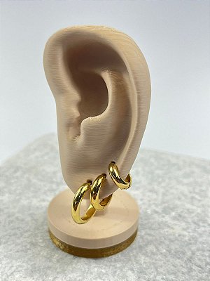 Trio Brinco Argola Aço Inox dourado tipo click - antialergico - P M G - 3 pares