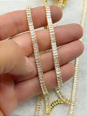 Corrente Riviera Fina Ouro espessura 5mm - Banho Ouro 2 milésimos com verniz italiano - 1 Metro **acompanha 4 terminais por metro**