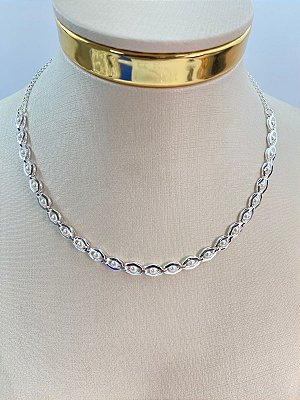 Choker colar com perola - banho prata 925 - semijoia com 50 milésimos de camada e verniz italiano - 1 unidade - medida 40cm